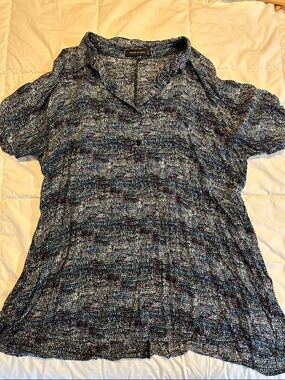 Glam & Fame Blue-Multi Short Sleeve V-Neck Tunic Top